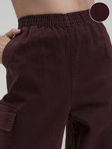Women's Brown Casual Solid Mom Fit Cargos