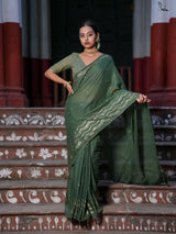 Women's Green Cotton Viscose Saree
