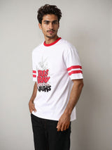 Men's White Casual Oversized Fit Printed Half Sleeves Tshirt