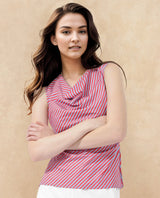 Women's Red and Blue Striped Casual Sleeveless Top