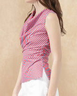 Women's Red and Blue Striped Casual Sleeveless Top