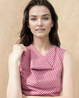 Women's Red and Blue Striped Casual Sleeveless Top