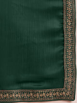 Women's Satin Green Embellished Designer Saree with Blouse Piece