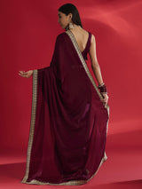 Women's Satin Pink Embellished Designer Saree with Blouse Piece