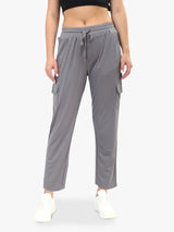 Women's Grey Casual Straight Fit Solid Track Pant