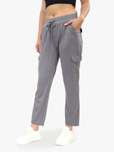 Women's Grey Casual Straight Fit Solid Track Pant