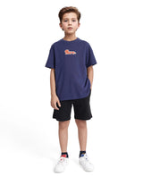 Boys Navy Casual Oversized Fit Printed Half Sleeves Tshirt