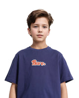 Boys Navy Casual Oversized Fit Printed Half Sleeves Tshirt