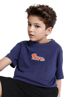 Boys Navy Casual Oversized Fit Printed Half Sleeves Tshirt