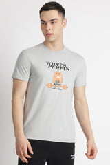 Men's Grey Casual Cotton Blend Half Sleeves Tshirt