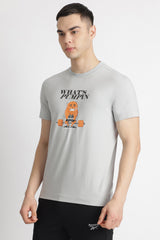 Men's Grey Casual Cotton Blend Half Sleeves Tshirt