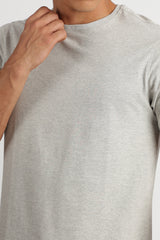 Men's Grey Casual Cotton Blend Half Sleeves Tshirt