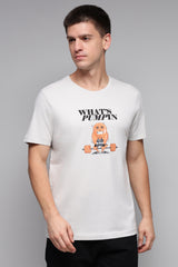 Men's Grey Casual Cotton Blend Half Sleeves Tshirt