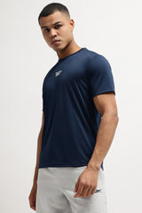 Men's Navy Blue Casual Cotton Blend Half Sleeves Tshirt