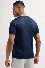 Men's Navy Blue Casual Cotton Blend Half Sleeves Tshirt