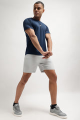 Men's Navy Blue Casual Cotton Blend Half Sleeves Tshirt