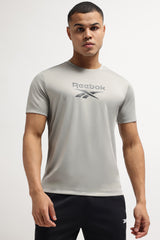 Men's Grey Casual Cotton Blend Half Sleeves Tshirt