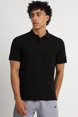 Men's Black Casual Cotton Blend Half Sleeves Polo Tshirt