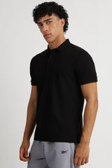 Men's Black Casual Cotton Blend Half Sleeves Polo Tshirt