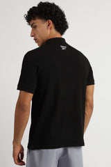 Men's Black Casual Cotton Blend Half Sleeves Polo Tshirt