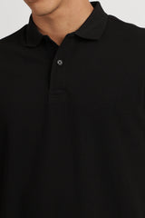 Men's Black Casual Cotton Blend Half Sleeves Polo Tshirt