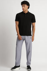 Men's Black Casual Cotton Blend Half Sleeves Polo Tshirt