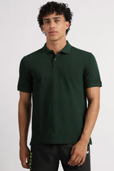 Men's Dark Green Casual Cotton Blend Half Sleeves Polo Tshirt