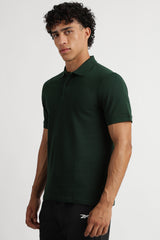Men's Dark Green Casual Cotton Blend Half Sleeves Polo Tshirt