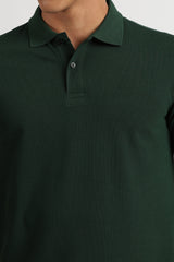 Men's Dark Green Casual Cotton Blend Half Sleeves Polo Tshirt