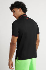 Men's Black Casual Cotton Blend Half Sleeves Polo Tshirt