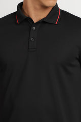 Men's Black Casual Cotton Blend Half Sleeves Polo Tshirt