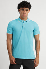 Men's Blue Casual Cotton Blend Half Sleeves Polo Tshirt