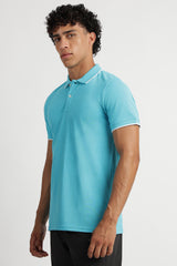 Men's Blue Casual Cotton Blend Half Sleeves Polo Tshirt