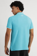 Men's Blue Casual Cotton Blend Half Sleeves Polo Tshirt