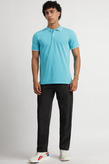 Men's Blue Casual Cotton Blend Half Sleeves Polo Tshirt