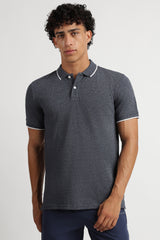 Men's Navy Blue Casual Cotton Blend Half Sleeves Polo Tshirt