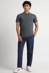 Men's Navy Blue Casual Cotton Blend Half Sleeves Polo Tshirt