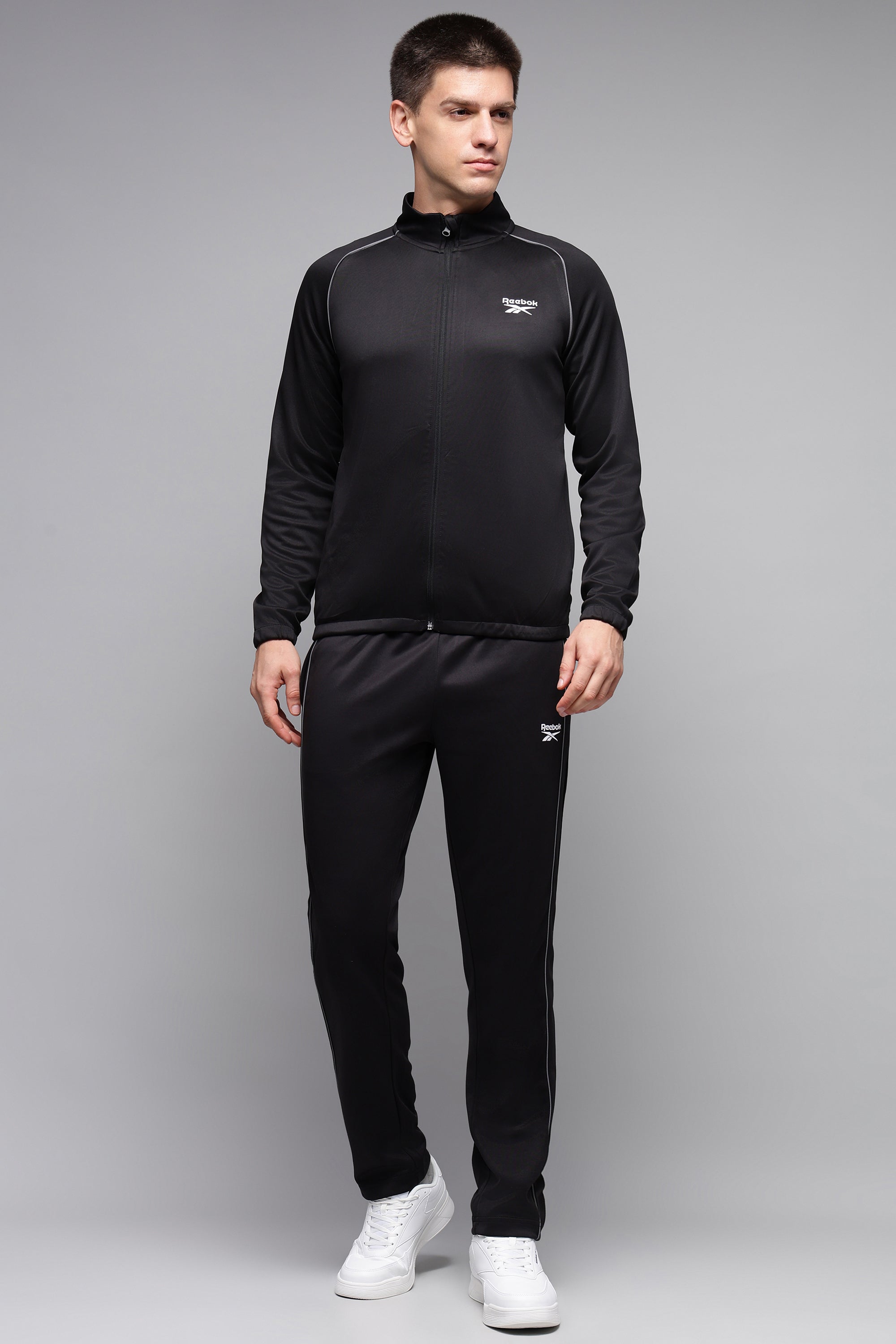 Men's Black Casual Polyester Full Sleeves Tracksuits