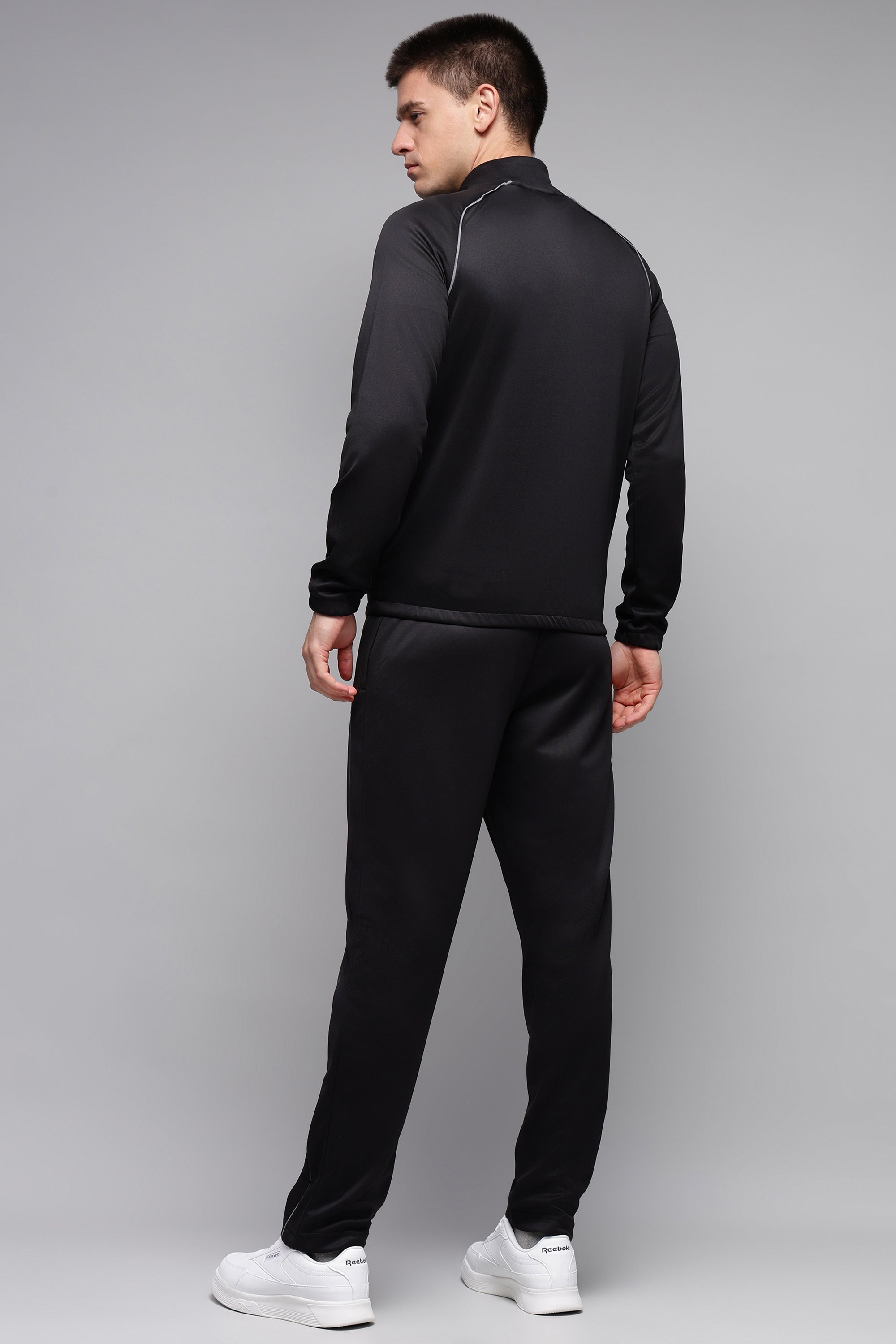 Men's Black Casual Polyester Full Sleeves Tracksuits