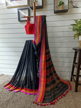 Women's Black Cotton Saree