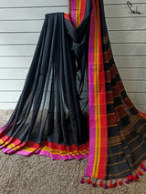 Women's Black Cotton Saree