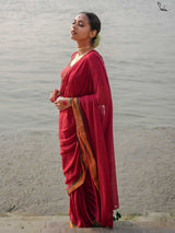 Women's Red Cotton Slub Saree