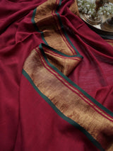 Women's Red Cotton Slub Saree