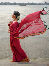 Women's Red Cotton Slub Saree