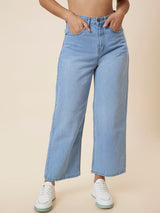 Women's Light Blue Casual Straight Fit Solid Jeans