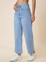 Women's Light Blue Casual Straight Fit Solid Jeans