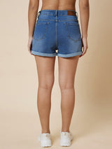 Women's Med Blue Casual Regular Fit Solid Shorts