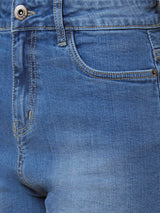 Women's Med Blue Casual Regular Fit Solid Shorts