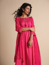 Women's Pink Festive Printed Three Quarter Sleeves Kurta Set