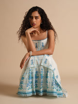 Women's White Casual Printed Sleeveless Dress